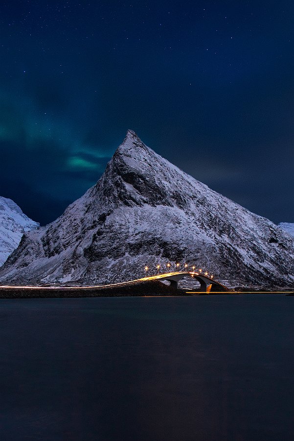 Nordlicht an den Brücken zu Fredvang in Norwegen Nordlicht an den Brücken zu Fredvang in Norwegen